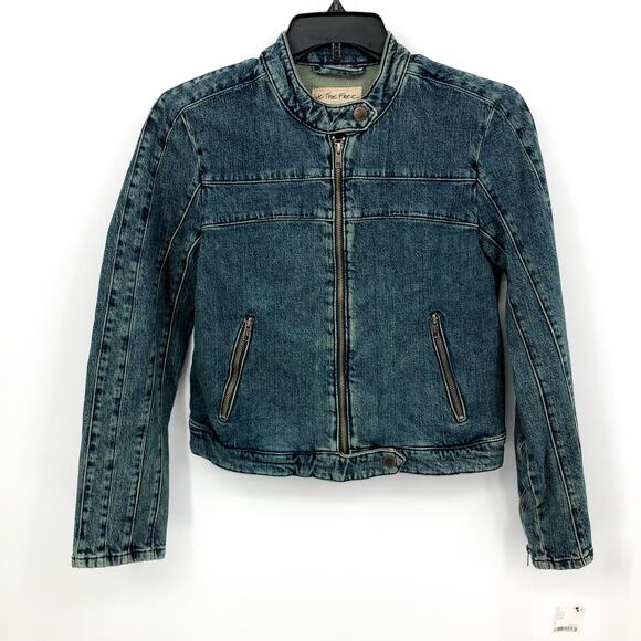 FREE PEOPLE x WE THE FREE Fast Lane Denim Moto Jacket Small Alchemy Blue NWT - Picture 6 of 13